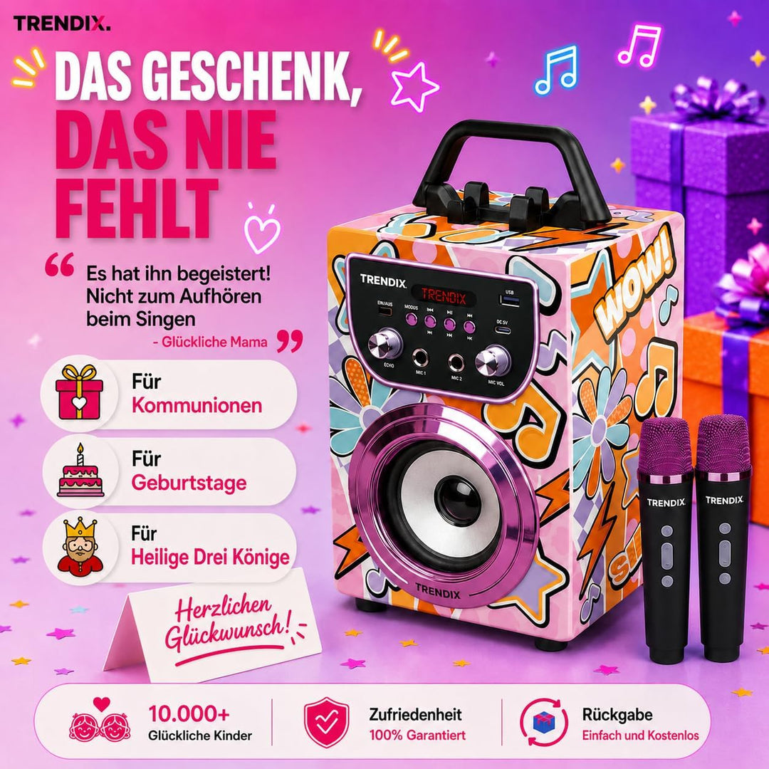 Trendix - Karaoke Maschine Kinder Magic Melody | Karaoke Anlage Mit 2 Mikrofonen | Musikbox Kinder R