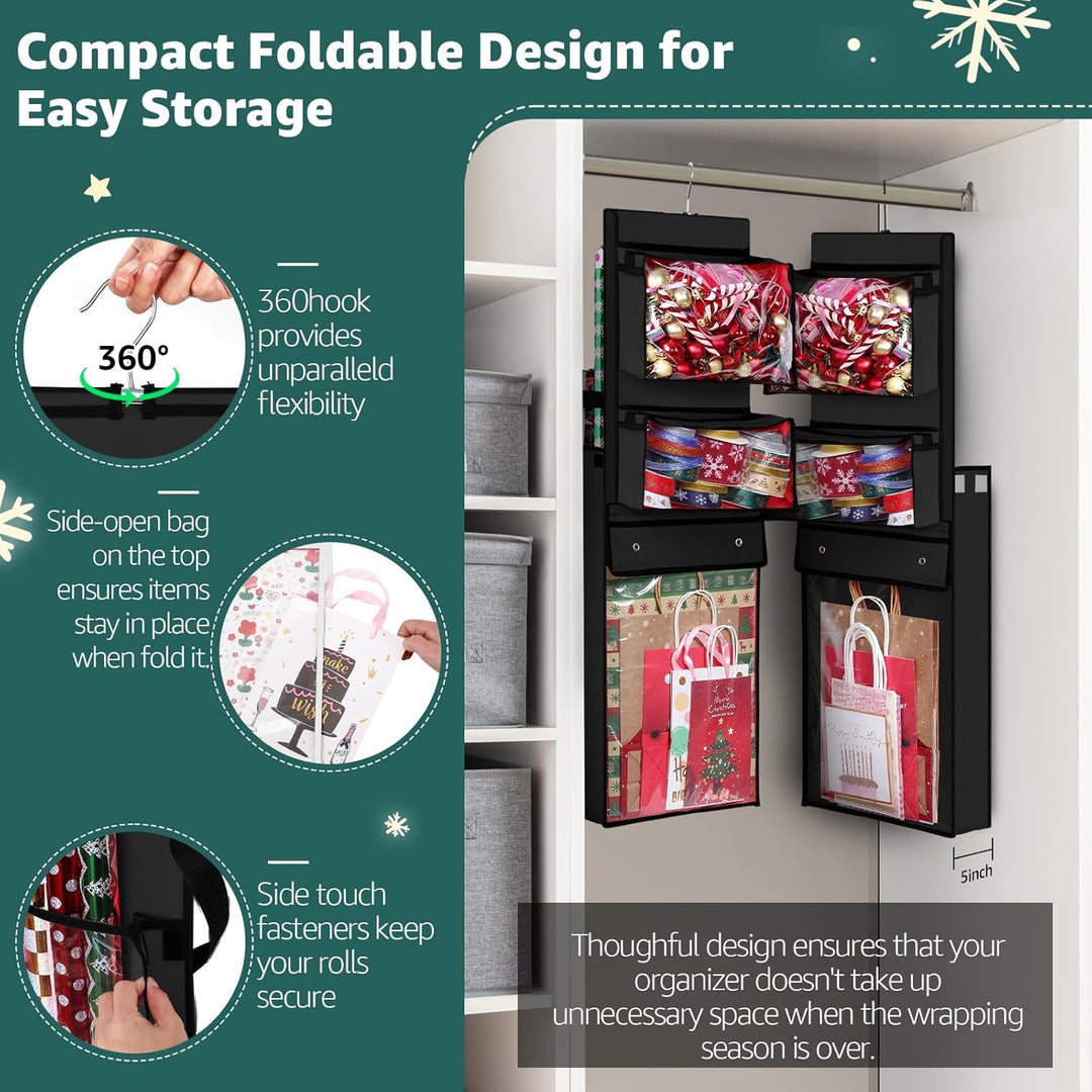 Geschenkpapier-Organizer, doppelseitig, zum Aufhängen, Geschenkpapierrollenhalter für Weihnachten, 1