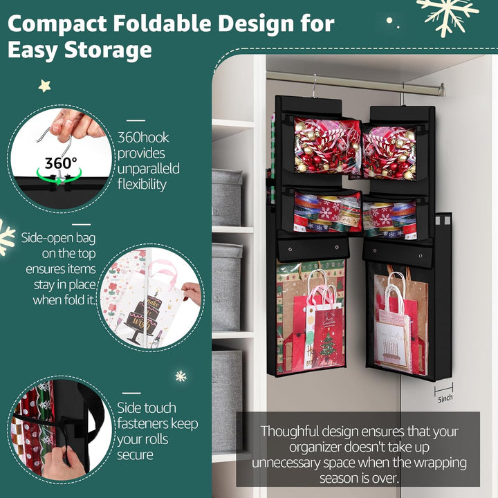 Geschenkpapier-Organizer, doppelseitig, zum Aufhängen, Geschenkpapierrollenhalter für Weihnachten, 1