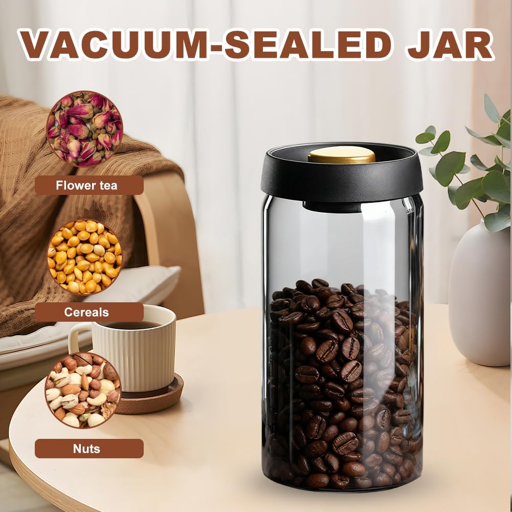 Luftdichte Kaffeedose 1800 ml, Kaffee Vorratsdose mit Vakuumdeckel, Nachhaltige Aufbewahrung Vakuum