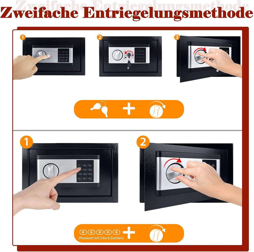 Aufun Elektronischer Safe Tresor 12L mit Batteriebox 2 Sicherheitsschlüssel | Möbeltresor Boden Wand