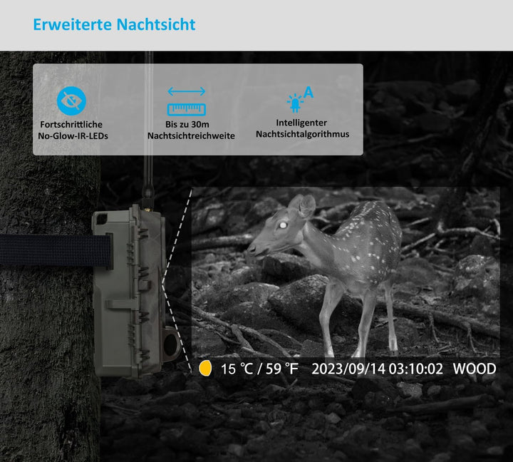 Meidase S960 4G LTE Wildkamera mit Wiederaufladbarem 8000-mAh-Lithium-Akku, Wildtierkamera Handyüber