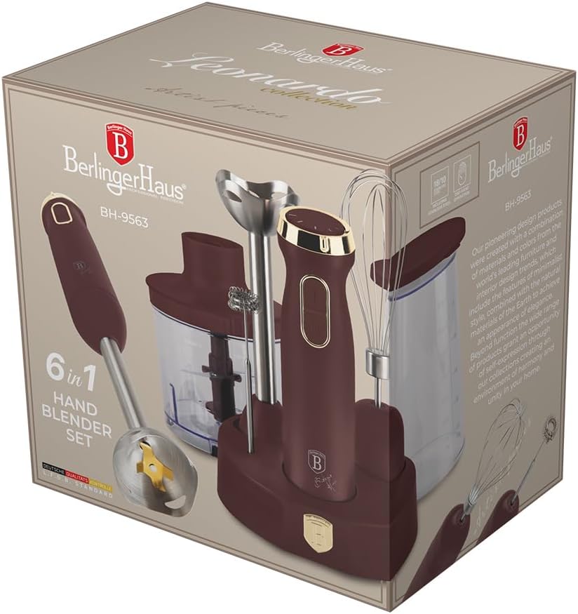 Berlinger Haus Stabmixer, 6-in-1, 800 W, variable Geschwindigkeitskontrolle, Titanmesser, inklusive