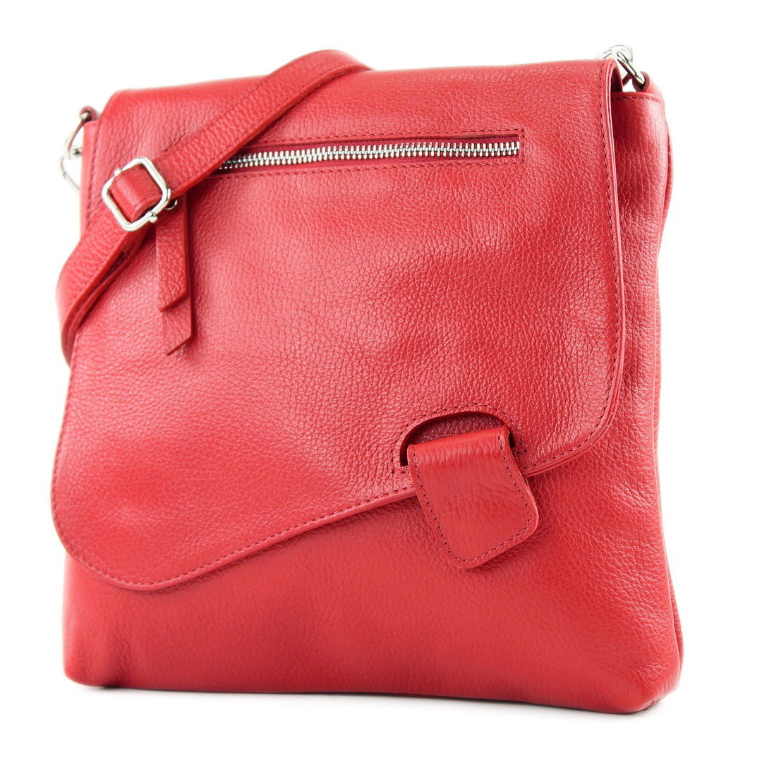 modamoda de - T146 - ital. Umhängetasche Schultertasche aus Leder Rot2021, Rot2021