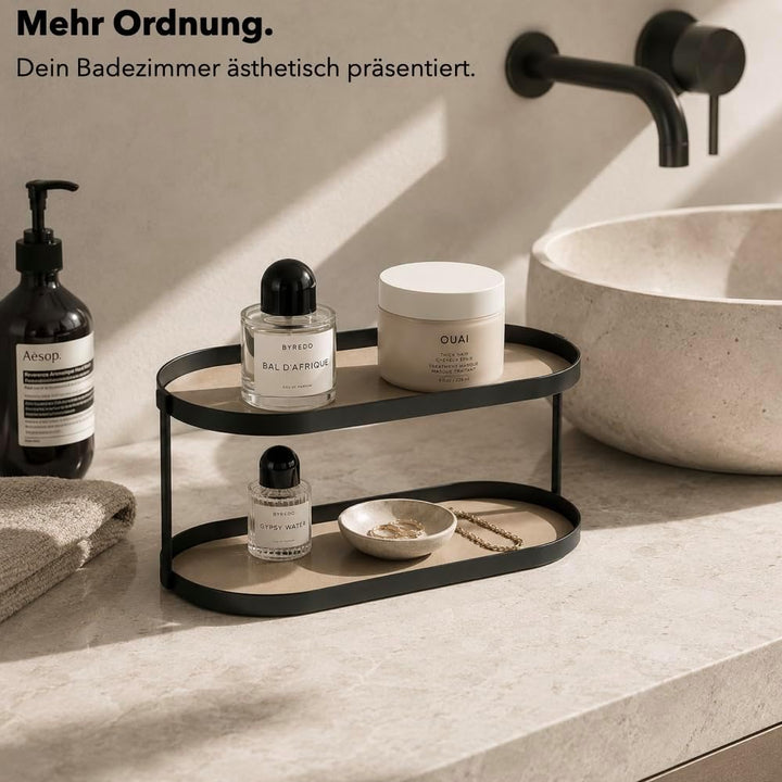 Montagefreier Parfüm Organizer aus Metall &amp; Kunstleder – Grosser Kosmetik Organizer mit zwei Ebenen,