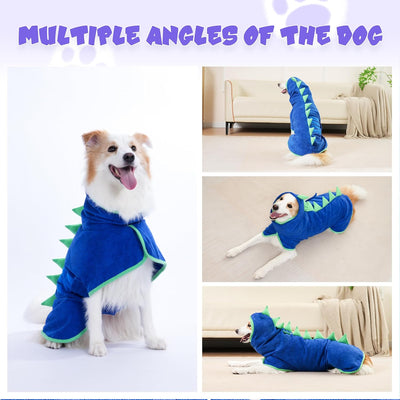 HezzLuv HundeBademantel Mikrofaser mit Dinosaurierhorn, Einstellbar Hundehandtuch Extra Saugfähig fü