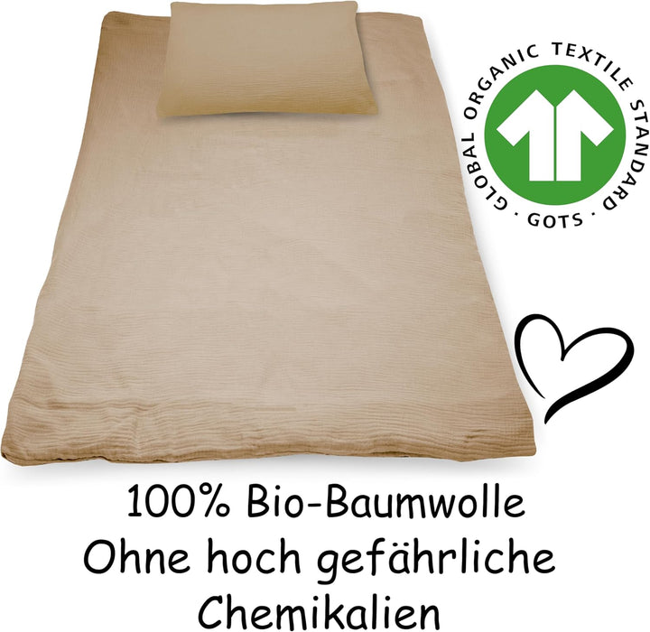 PinkZebra Kinderbettwäsche Musselin 100 x 135 cm + 40 x 60 cm, Bettwäsche aus 100% Bio-Baumwolle Ohn