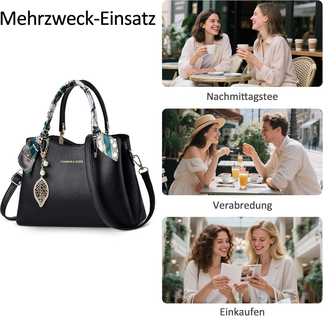 DORRISO Elegant Damen Handtasche Grosse Kapazität Schultertasche mit Einzigartigem Anhänger Umhänget