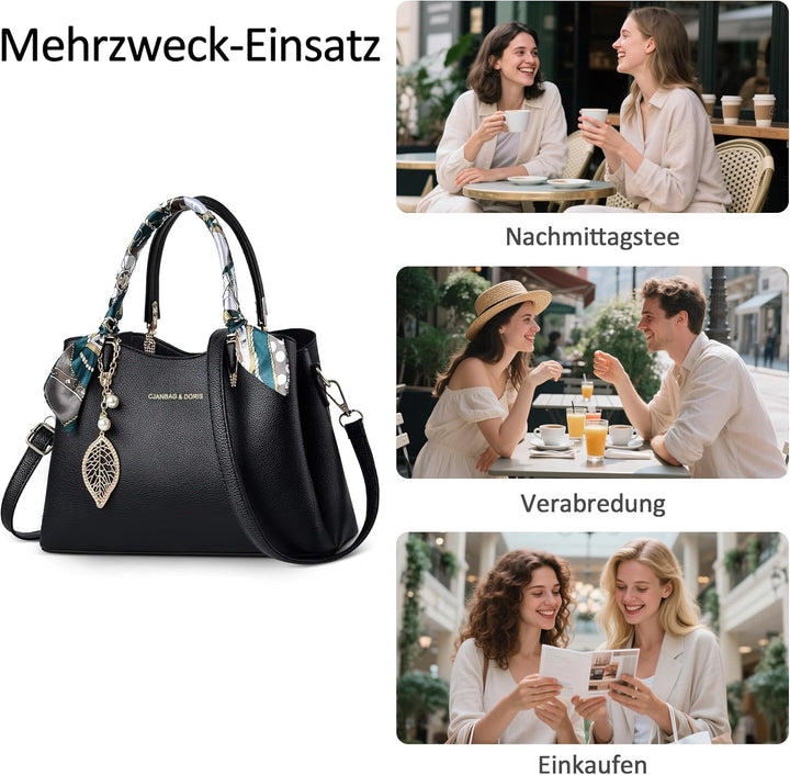DORRISO Elegant Damen Handtasche Grosse Kapazität Schultertasche mit Einzigartigem Anhänger Umhänget