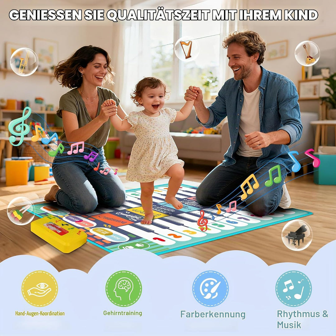 Baby Musikmatte Klaviermatte mit 8 Musikinstrumente, Keyboard Kinder Tanzmatte, Doppelte Piano Matte
