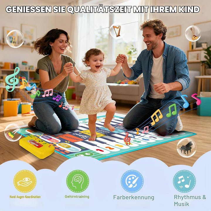 Baby Musikmatte Klaviermatte mit 8 Musikinstrumente, Keyboard Kinder Tanzmatte, Doppelte Piano Matte