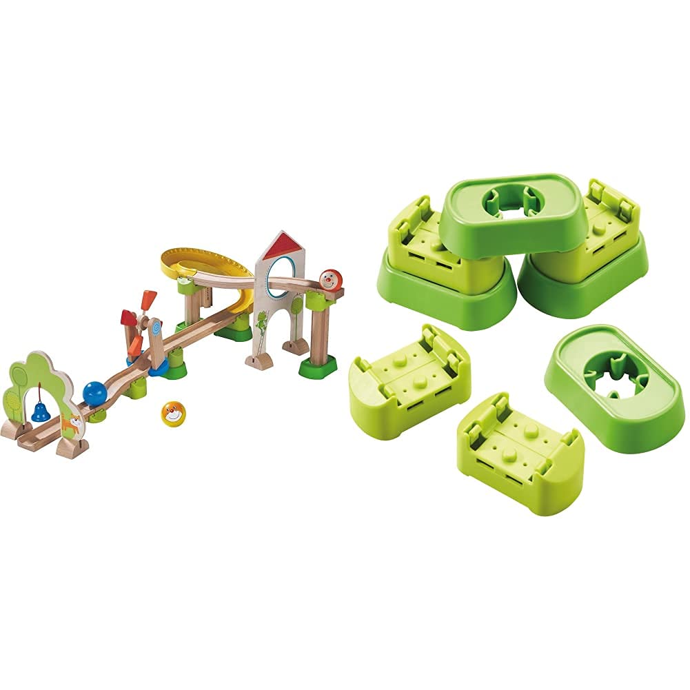 HABA 300438 - Kugelbahn Kullerbü - Windradbahn & 300849 - Kullerbü – Ergänzungsset Verbinder und Bas