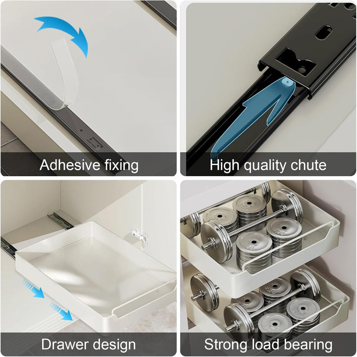 HOTOOLME 2er set Teleskopschublade Nachrüsten Ausziehbarer Schrank Organizer Pull Out Cabinet Kleben