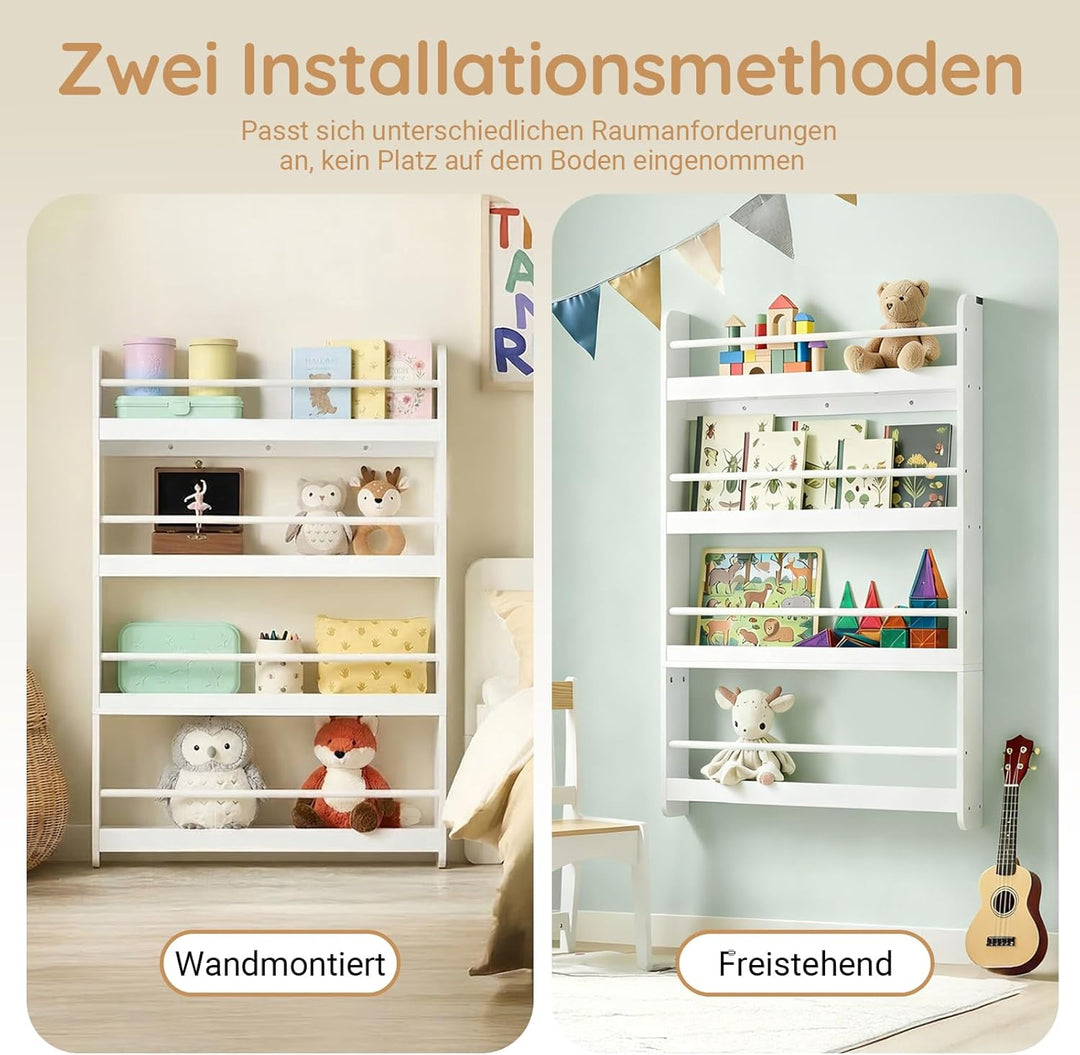 SoBuy Bücherregal Kinder Wandregal für Kinderzimmer Kinder Bücherregal Wand mit 4 Ablagen Montessori