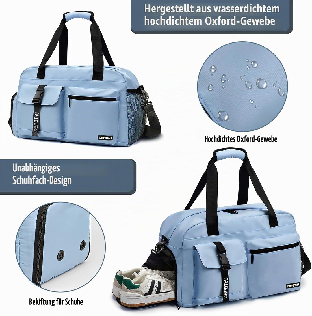 Sporttasche Damen Herren, Reisetasche mit Schuhfach, Trainingstasche mit Nassfach, wasserdichte Week
