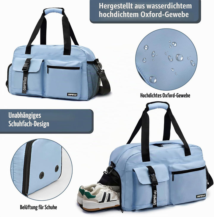 Sporttasche Damen Herren, Reisetasche mit Schuhfach, Trainingstasche mit Nassfach, wasserdichte Week