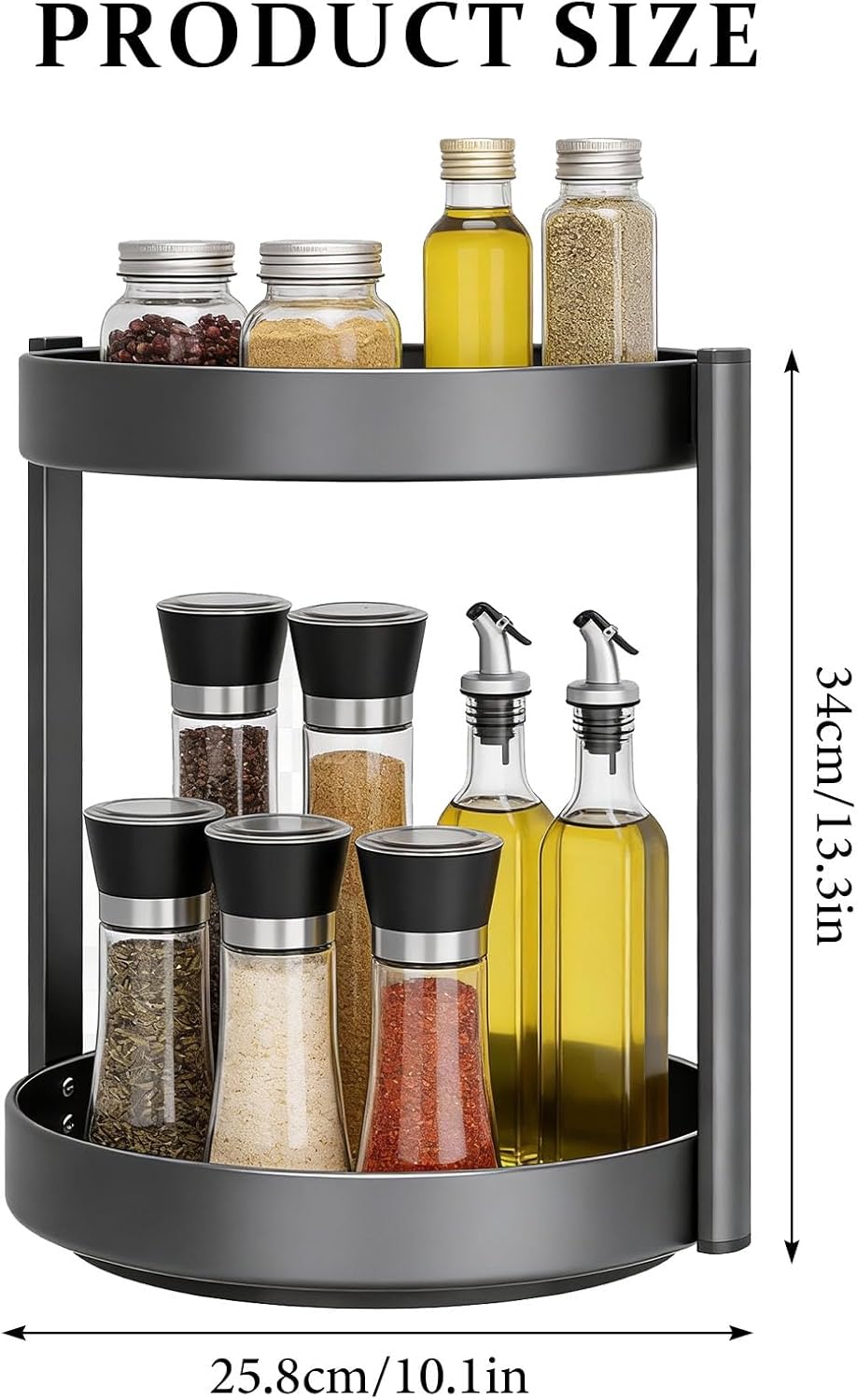 Küche Organizer Drehteller Kohlenstoffstahl, 26cm Küchenschrank Drehteller Organizer, Grosse Kapazit
