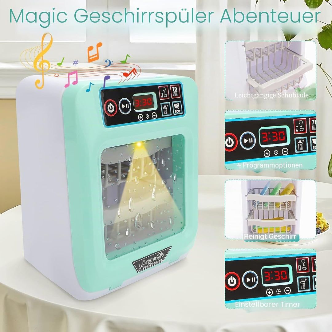 deAO Kinder Küchenset Spielzeug, Geschirrspüler Spielset mit Vielzahl von Zubehör, Sound und Lichter