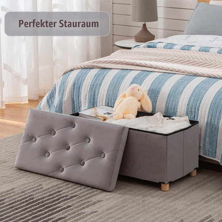 BRIAN &amp; DANY Sitztruhe Sitzhocker Fusshocker mit Stauraum und Deckel mit Holzfüssen, 76 x 38 x 38 cm