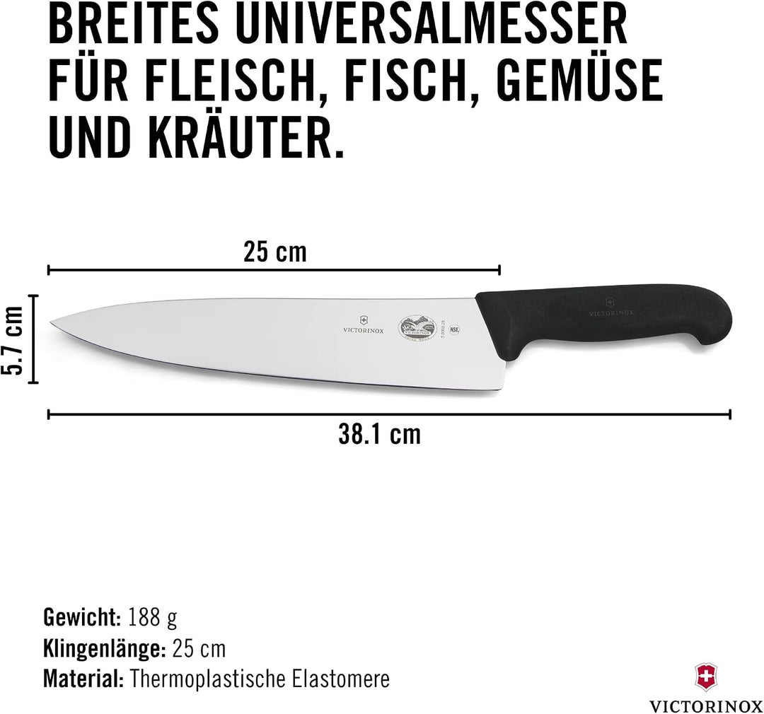 Victorinox Fibrox Kochmesser, Breites Universalmesser für Fleisch, Fisch, Gemüse und Kräuter, 25 cm,