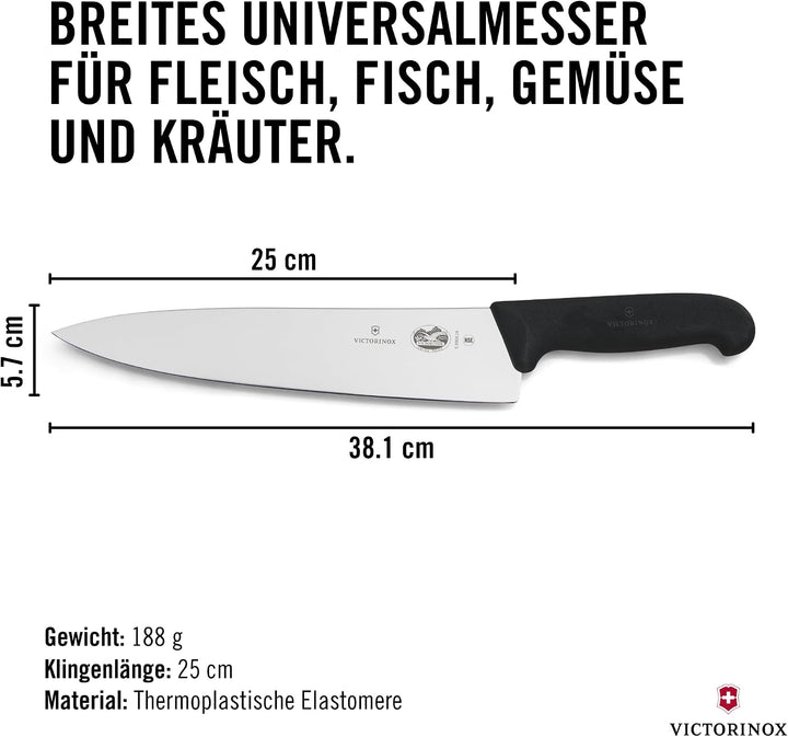 Victorinox Fibrox Kochmesser, Breites Universalmesser für Fleisch, Fisch, Gemüse und Kräuter, 25 cm,
