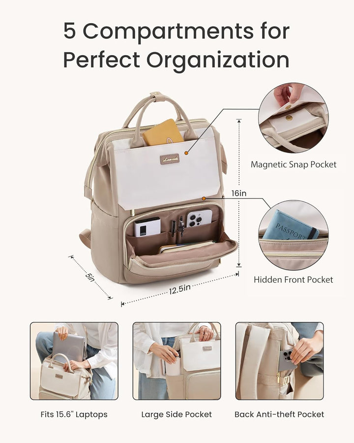 LOVEVOOK Rucksack Damen, 15,6 Zoll Laptop Schulrucksack Teenager Mit Grossem Fach für Trinkflasche,