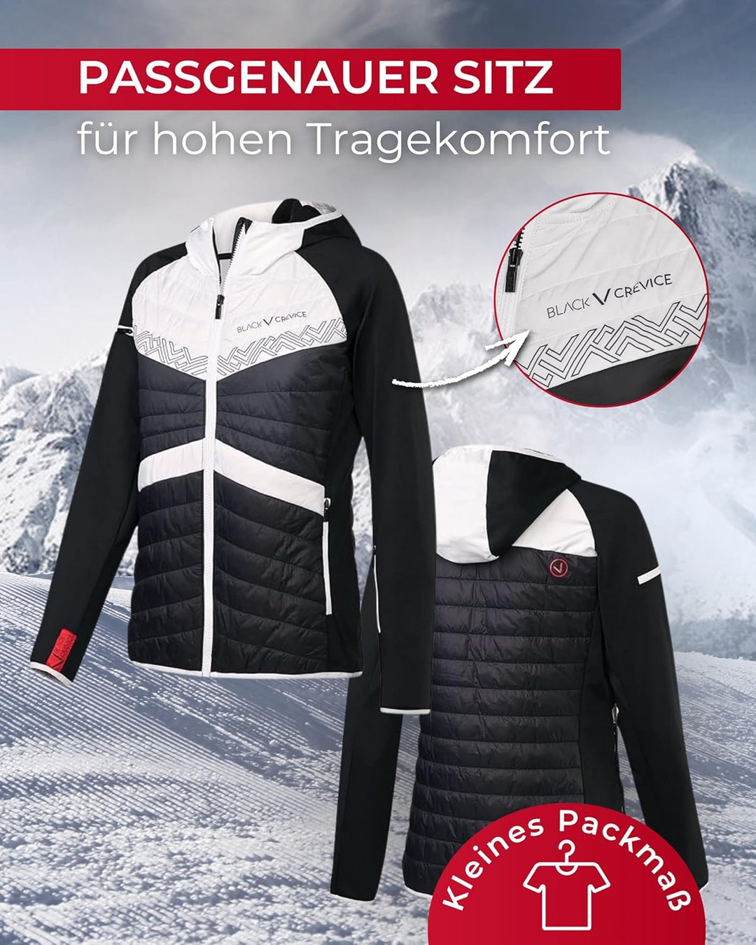 Black Crevice Damen Skitourenjacke I Hochwertige Winterjacke Damen aus 100% Nylon/88% PES & 12% Span