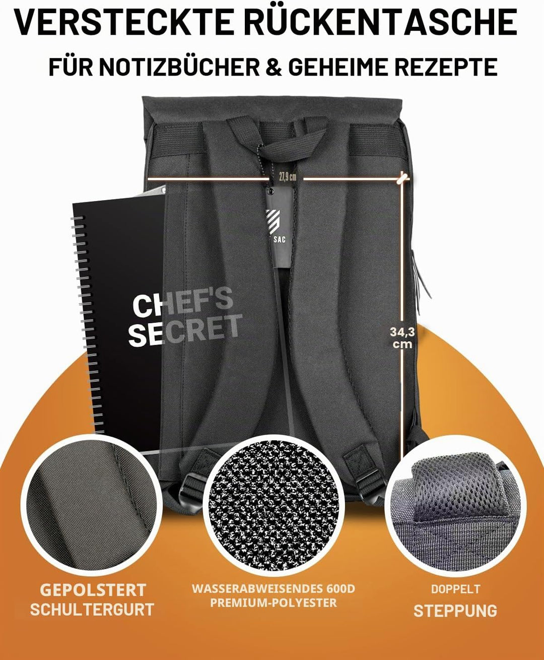 Messertasche, Vintage-Rucksack, 30 + Taschen für Messer und Küchenutensilien, Messer-Tragetasche mit