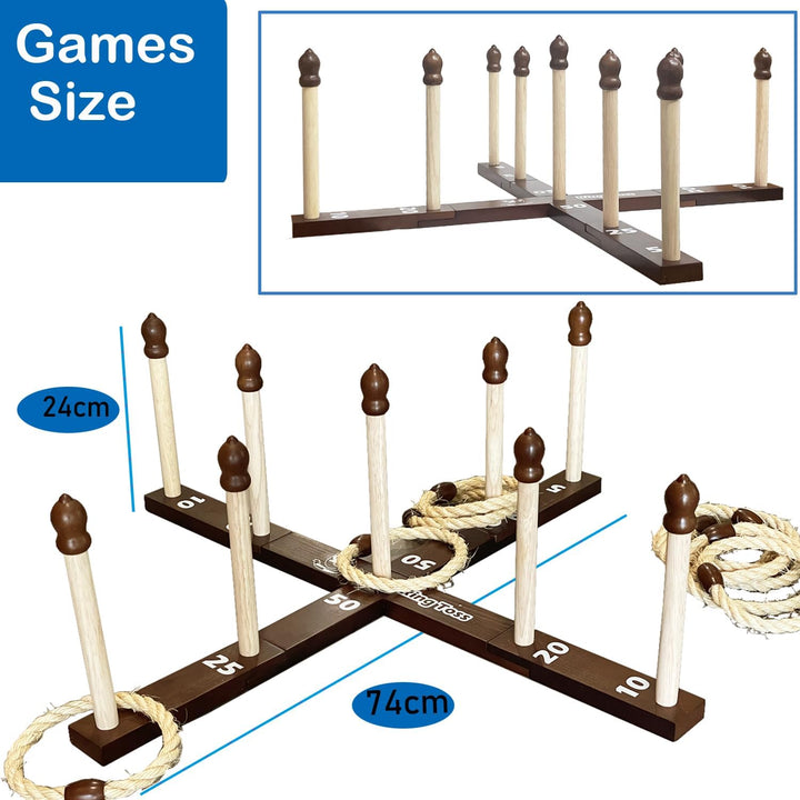 Quoits Ringwurfspiel aus Holz – Wurfspiel-Set mit Tragetasche 10 x Seilringe, 10 x Seilringe