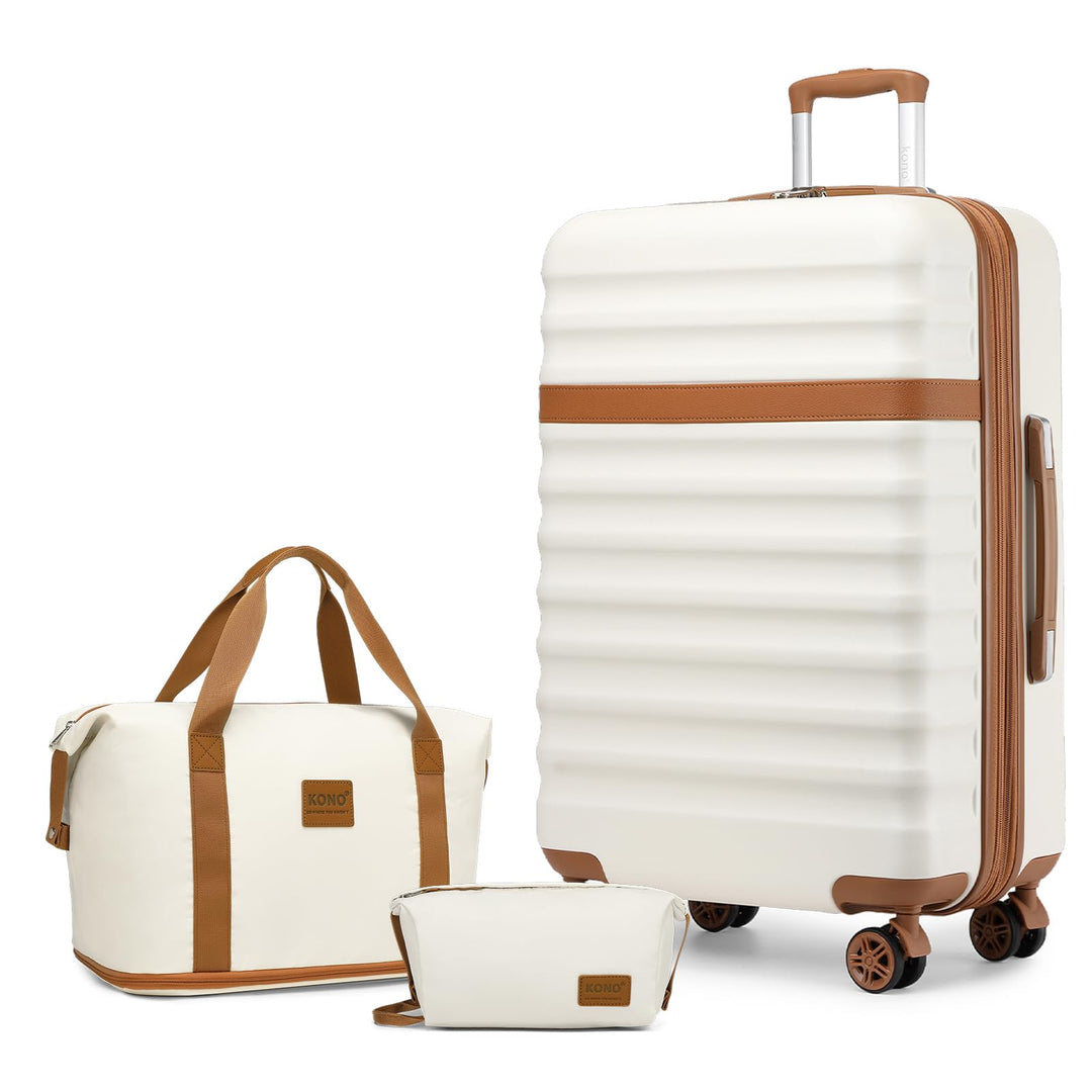 KONO Grosses Koffer Set 3tlg, Erweiterbares Gepäckset mit Reisetasche | Leichte ABS+PC Hartschale, T