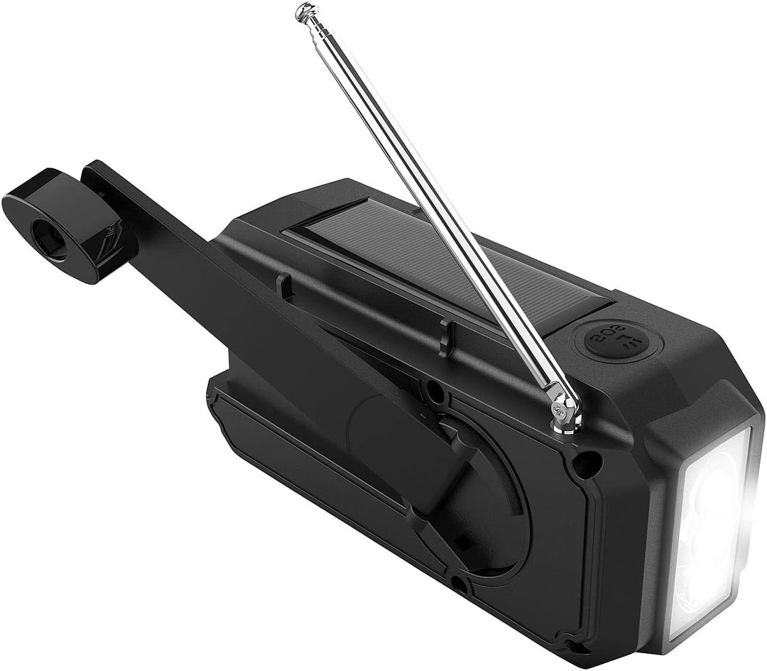 infactory Solar Kurbelradio: 2er-Set Solar- &amp; Dynamo-Koffer-Radio, LED, SOS, Powerbank-Funktion (Kur