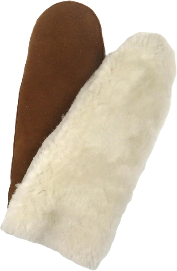 Lammfell Handschuhe Fäustlinge, Fausthandschuhe aus Merino Lammfell, Cognac - braun - olive, Damen -