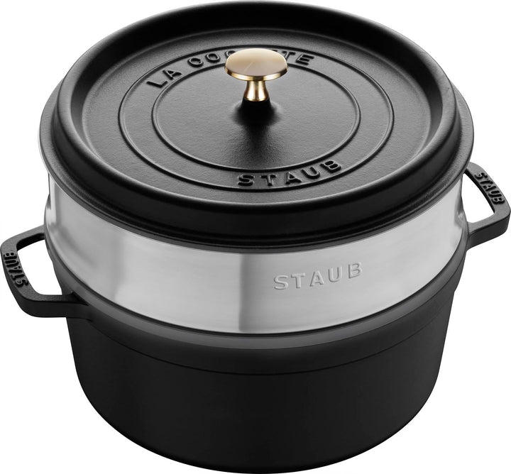 STAUB Gusseisen Bräter/Cocotte, mit Dämpfeinsatz, Rund 26 cm, 5,2 L, Aromaregen Funktion, Für alle H