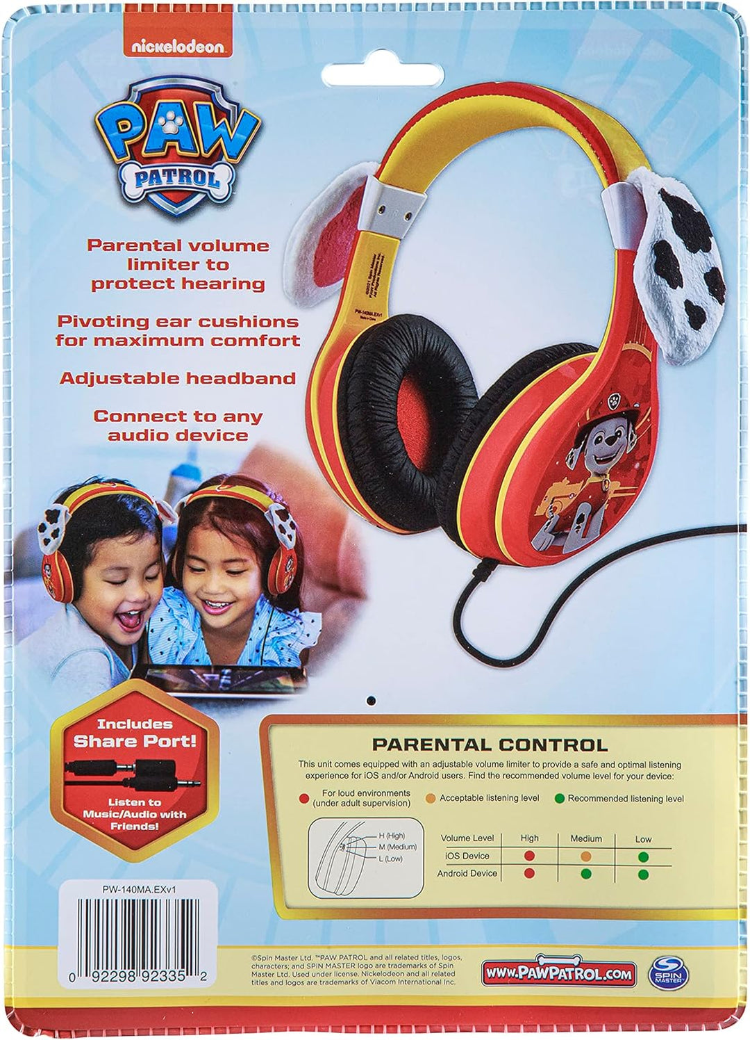 ekids PW-140MA Lizenzierter Paw Patrol Kopfhörer im Marshall Design mit kindgerechter Lautstärkebegr