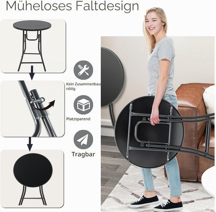 KOMFOTTEU Klappbarer Gartentisch, runder Balkontisch Ø 59 cm, Klapptisch mit Tischplatte aus gehärte