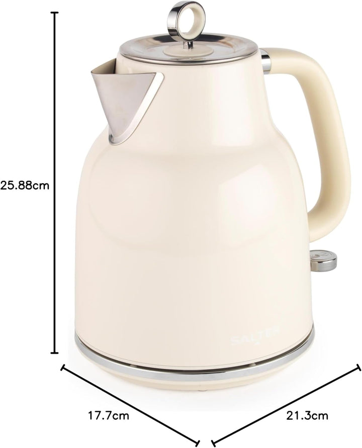 Salter Retro Creme Wasserkocher - 1,7L, 360°-Basis, abnehmbarer Kalk-Filter, Flaches Heizelement, Tr