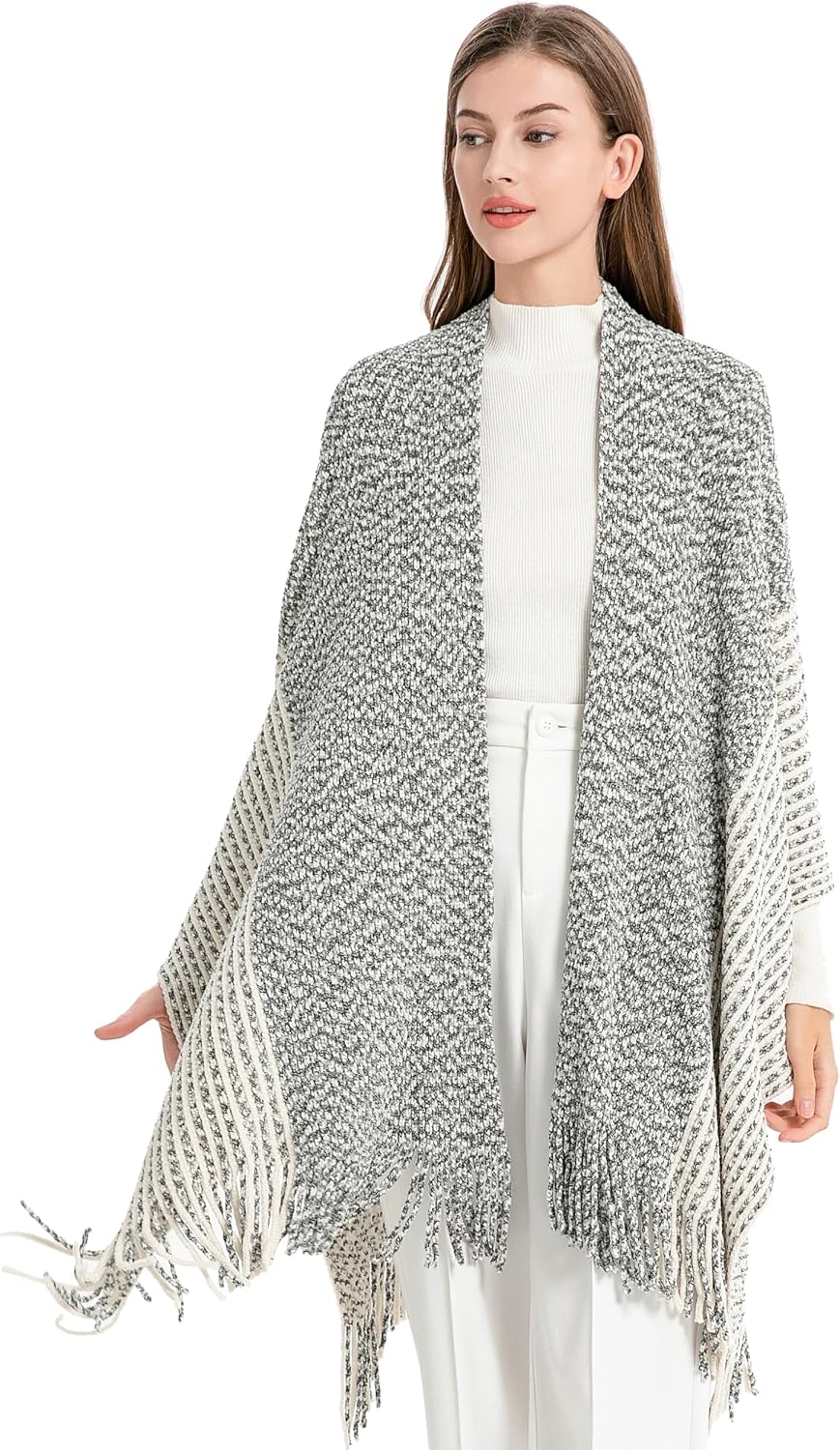 ZLYC Damen Weiche Schlichte Poncho Capes Retro Cardigans Pullover Chenille Gemischt Schwarz, Chenill