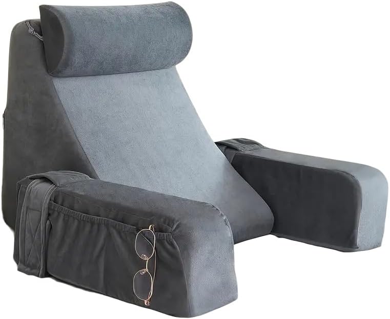 Lesekissen für Bett und Sofa, Gross Lesekissen mit Handlauf Hochdichteschaum, Bücherkissen mit Abneh