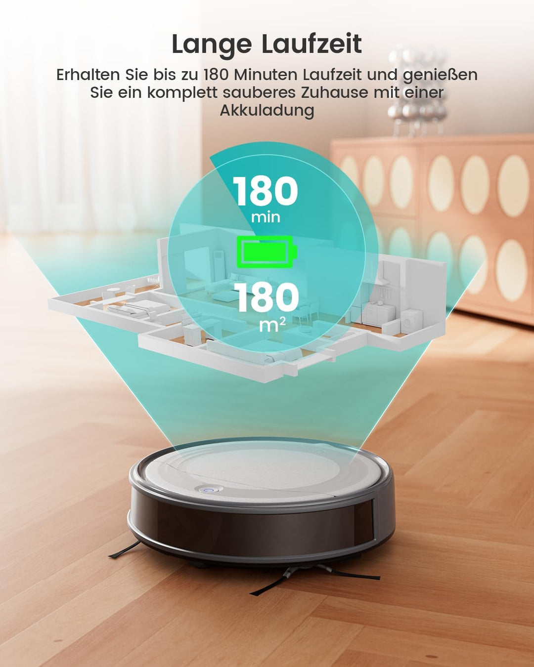 LEFANT Saugroboter M310G, 4500Pa Staubsauger Roboter mit präziser PSD-Navigation, 180 Min Laufzeit,