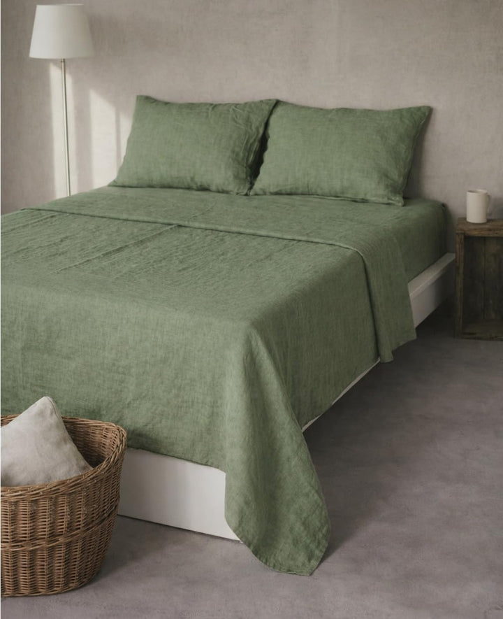 Leinen Bettlaken ohne Gummi – 100% Stonewashed Leinen Flachlaken – Atmungsaktiv – Ohne Kissenbezüge