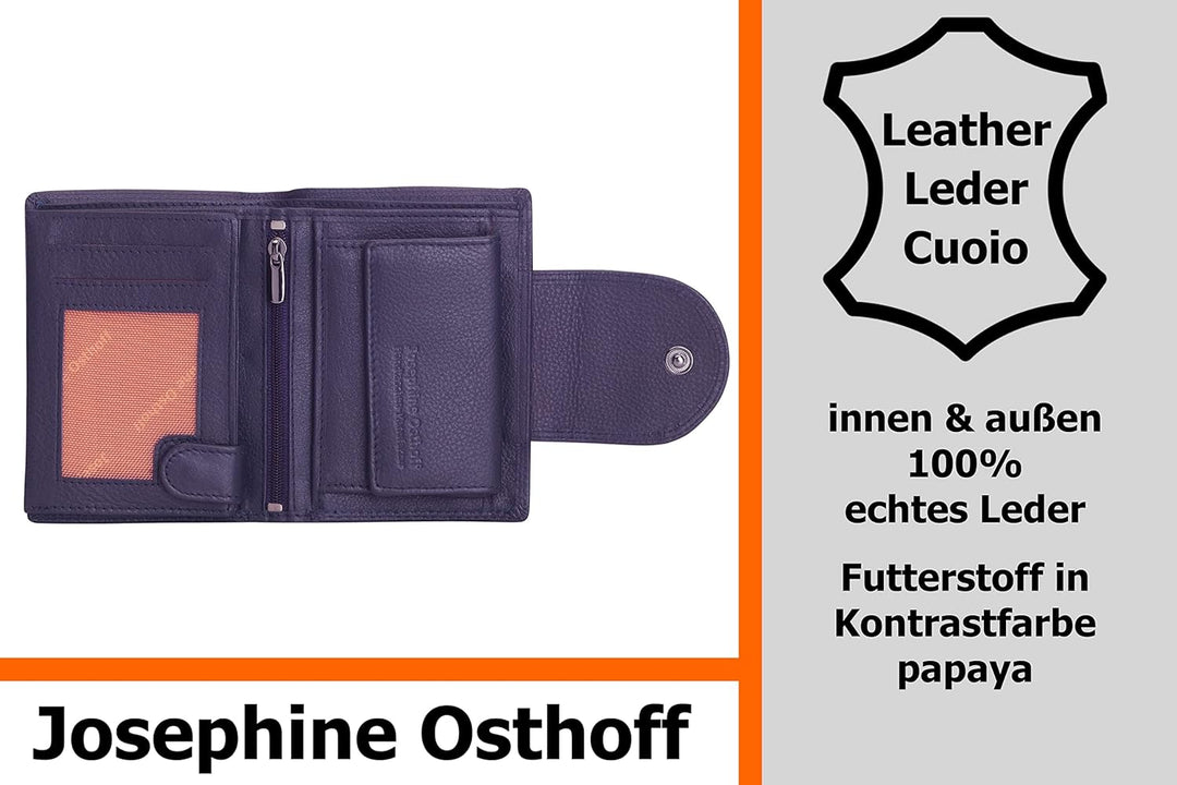 Josephine Osthoff Geldbörse Damen Wiener Schachtel, Platz für 11 Karten, Minibrieftasche mit Münzfac