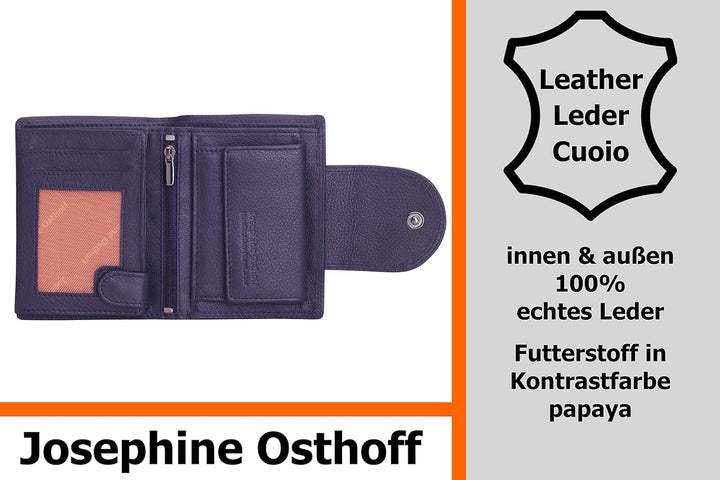 Josephine Osthoff Geldbörse Damen Wiener Schachtel, Platz für 11 Karten, Minibrieftasche mit Münzfac