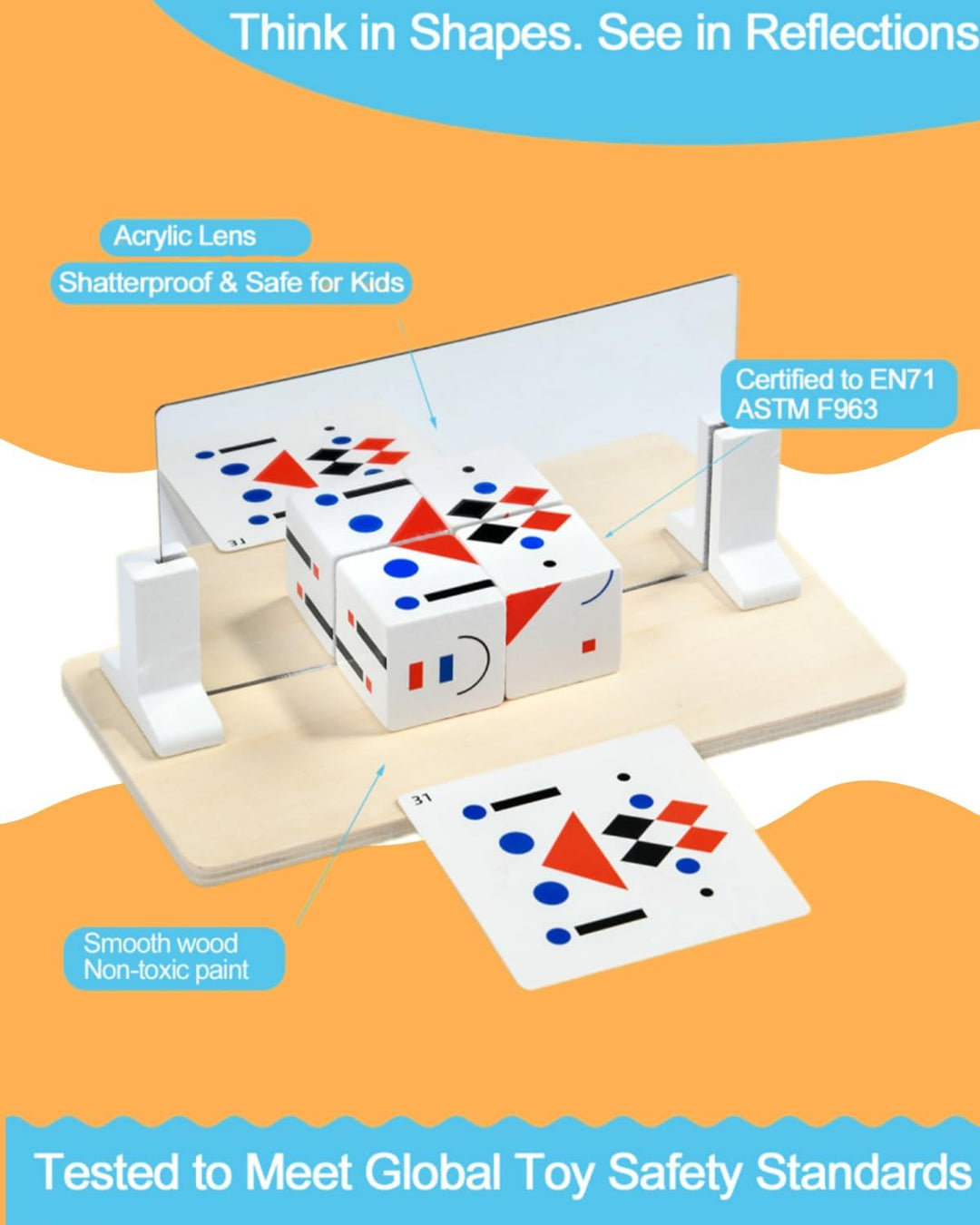 2 Stück Hölzerne Spiegelwürfel Puzzle Spiele – Lernspiel zur Förderung von räumlichem Denken & Formm