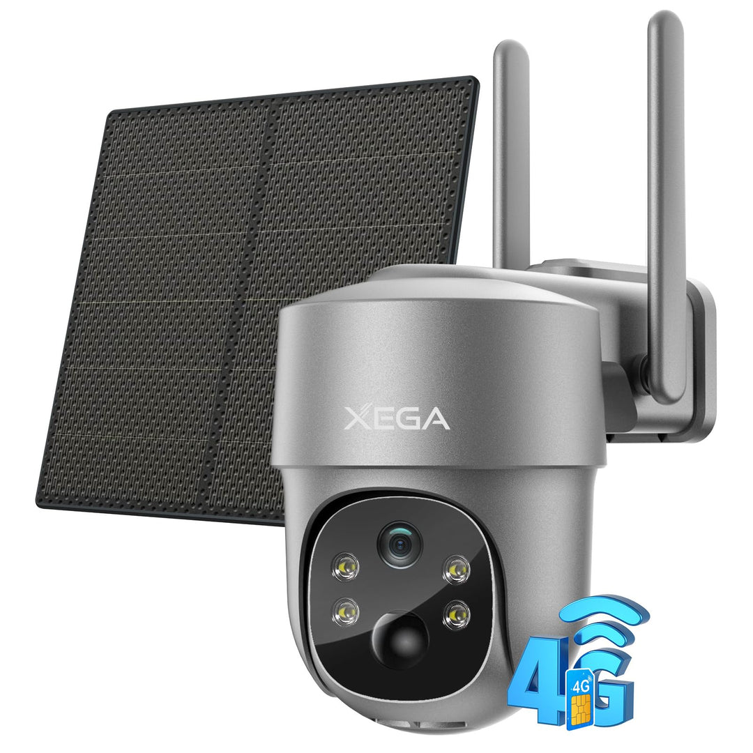 Xega 4G LTE Überwachungskamera Aussen Solar mit SIM Karte - 2K HD 3MP PTZ Kabellos Kamera Ohne WLAN