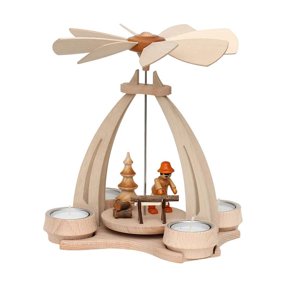 Dekohelden24 Tisch-Pyramide aus Buchenholz Waldarbeiter mit Säge, ca. 24 cm, Waldarbeiter mit Säge