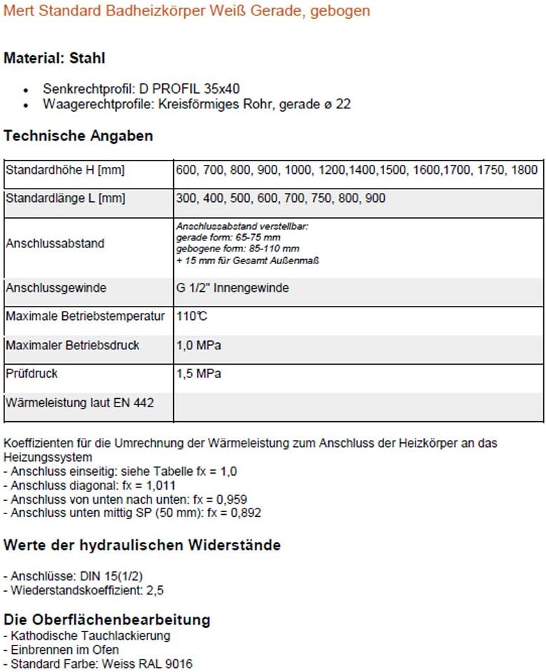 Badheizkörper Handtuchheizkörper mit Mittelanschluss weiss gerade 300x800 mm Stahl 30x80, Stahl 30x8