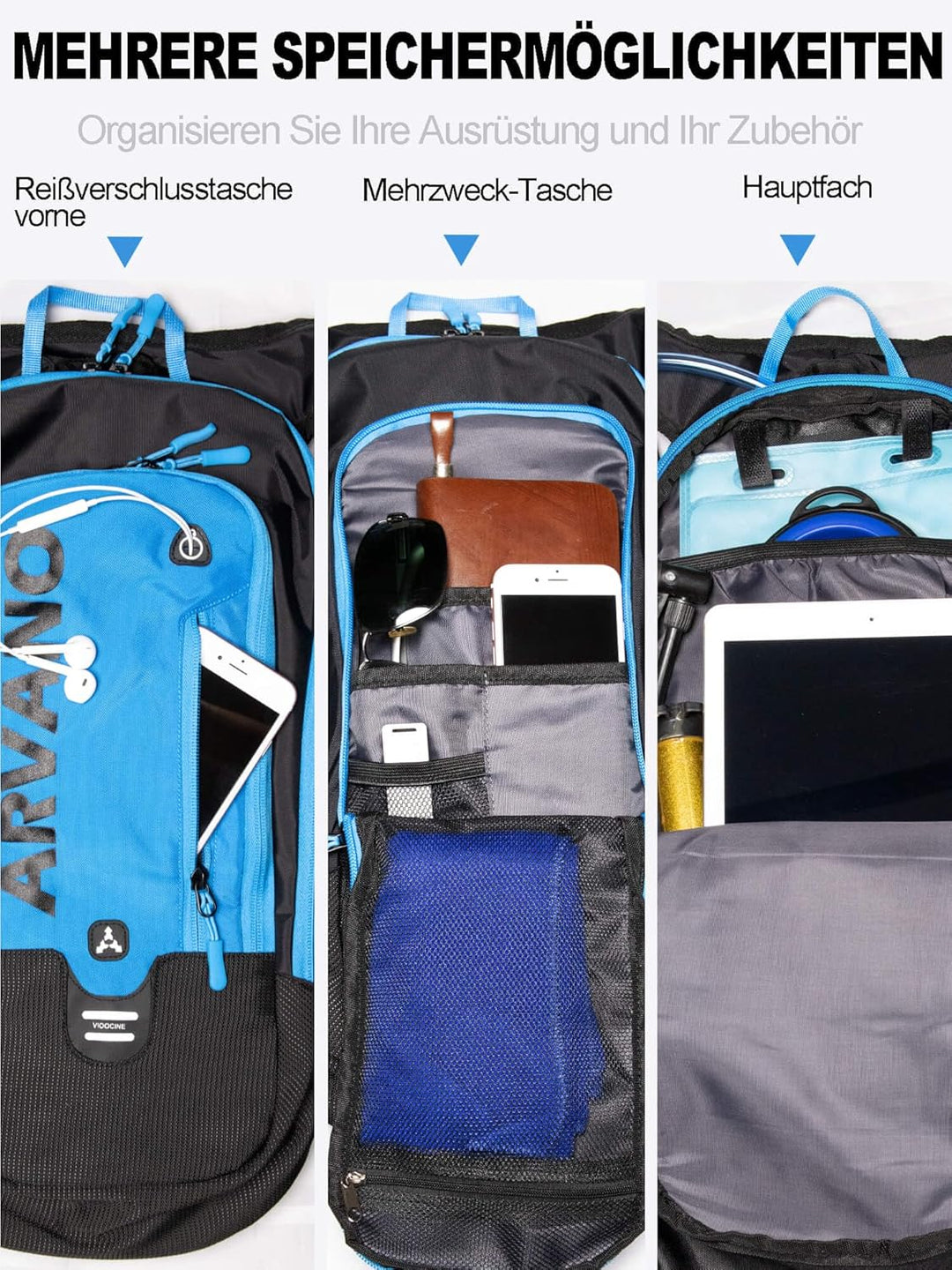 Arvano Fahrradrucksack 6l Klein MTB Rucksack mit Trinkblase 2l, Ultraleicht Mountain Bike Rucksack f