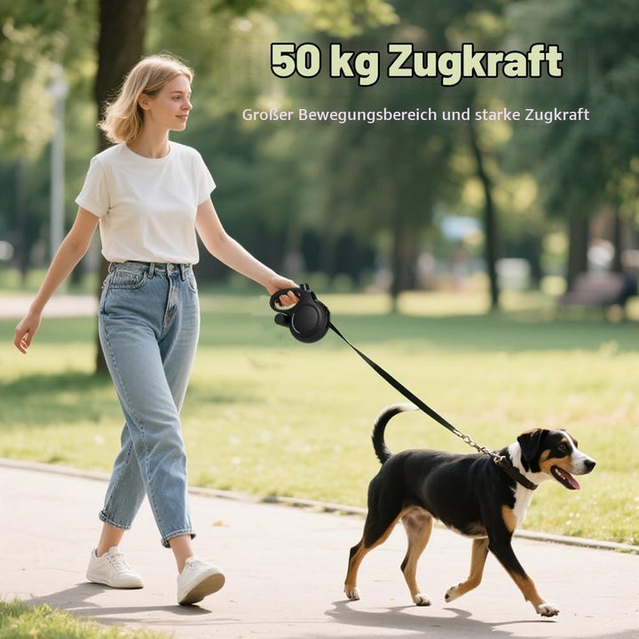 Einziehbare Hundeleine 8m, 360° Anti Verwicklungs Design, Rollleine mit Beissschutz und Kotbeutelspe