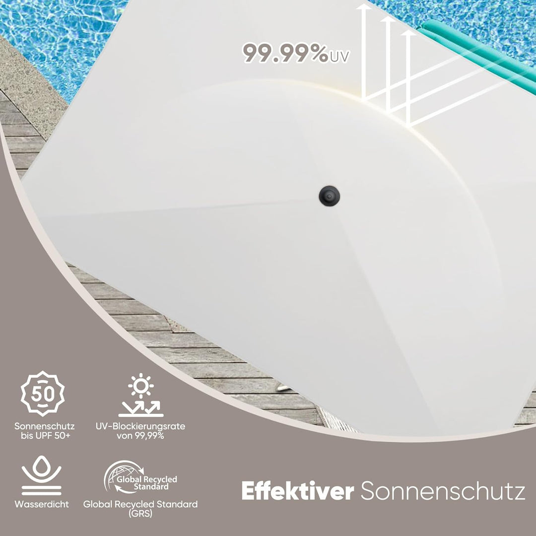 Sekey Sonnenschirm mit Schutzhülle, Balkonschirm Gartenschirm Terrassenschirm, Sonnenschutz UPF50+,