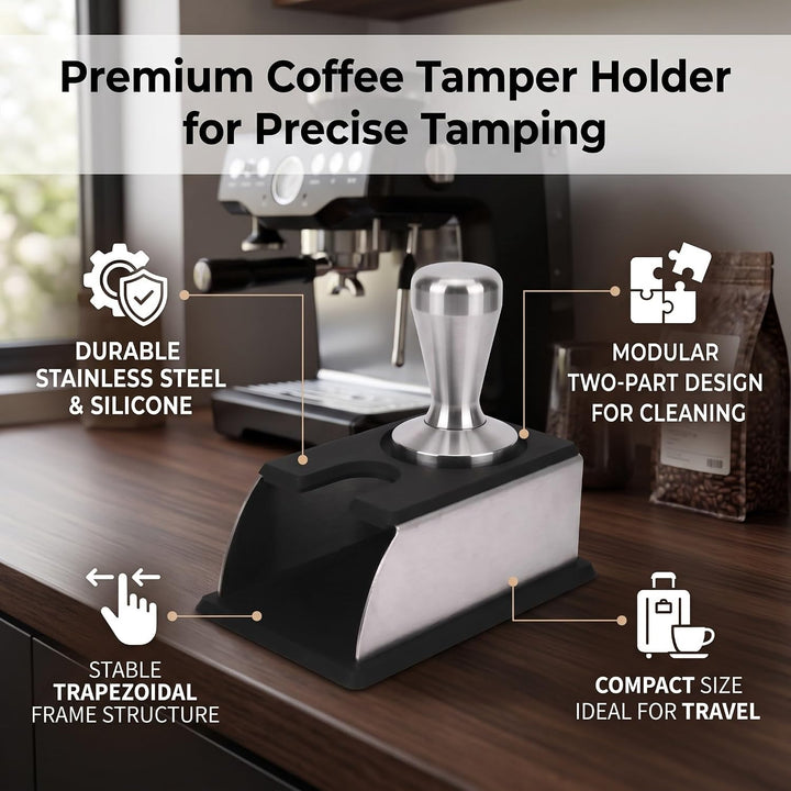 Tamperstation, Kaffee Tampfenmatte Halter Tamper Pulver Maker Stand aus Edelstahl und Silikon Tampin